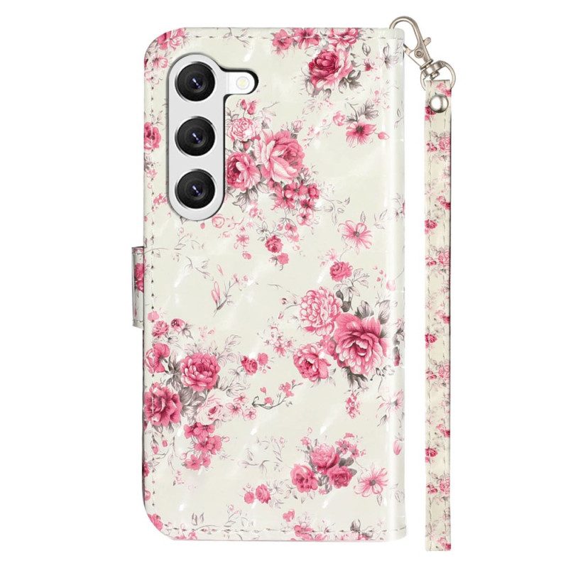 Leren Hoesje Samsung Galaxy S24 Plus 5g Liberty-bloemen Met Riem Bescherming Hoesje