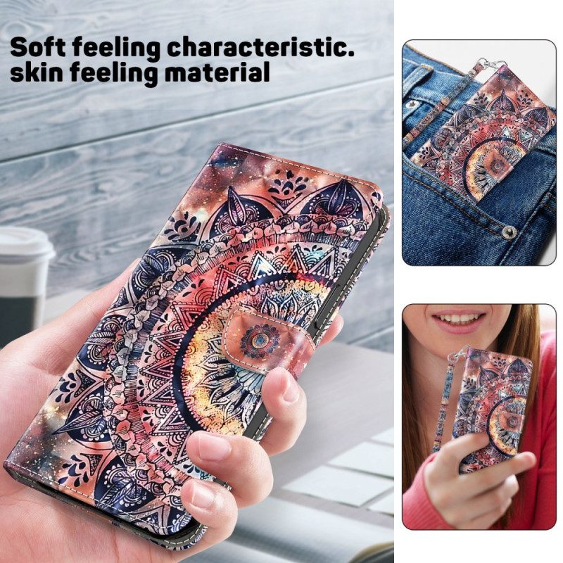 Leren Hoesje Samsung Galaxy S24 Plus 5g Mandala Roodtinten Met Bandje