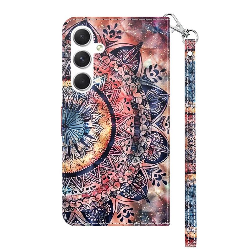 Leren Hoesje Samsung Galaxy S24 Plus 5g Mandala Roodtinten Met Bandje