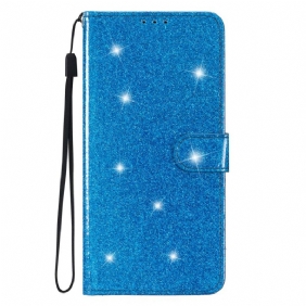 Leren Hoesje Samsung Galaxy S24 Plus 5g Pailletten Met Bandjes Bescherming Hoesje