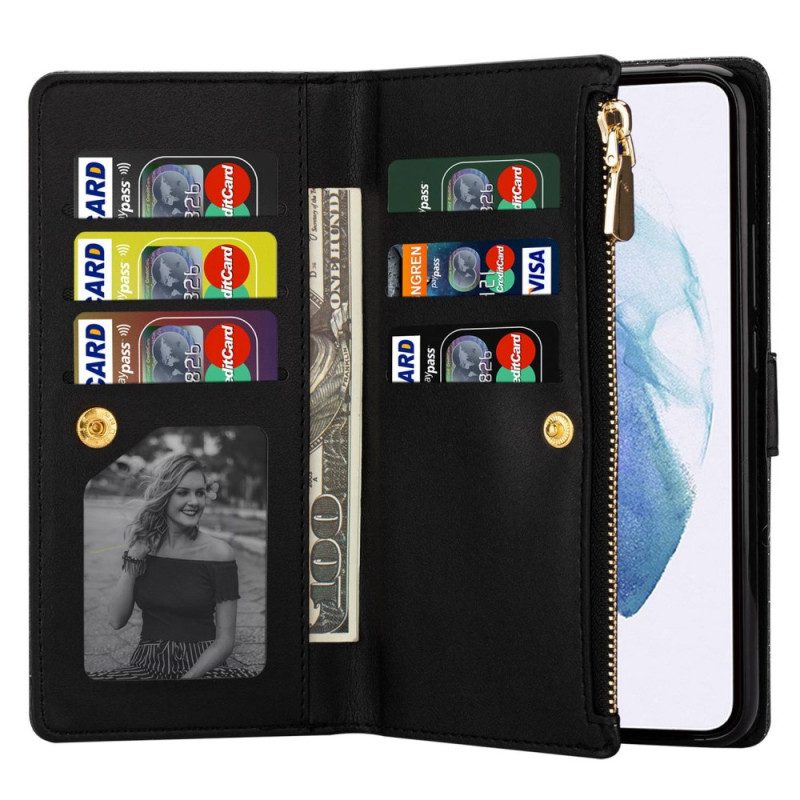 Leren Hoesje Samsung Galaxy S24 Plus 5g Pailletten Met Bandjes Bescherming Hoesje