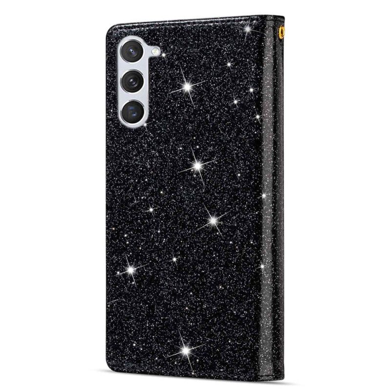 Leren Hoesje Samsung Galaxy S24 Plus 5g Pailletten Met Bandjes Bescherming Hoesje