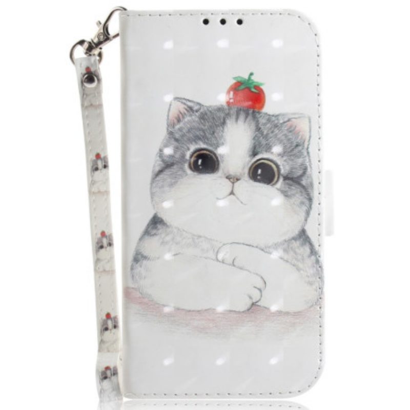 Leren Hoesje Samsung Galaxy S24 Plus 5g Schattige Kat Met Riem Bescherming Hoesje