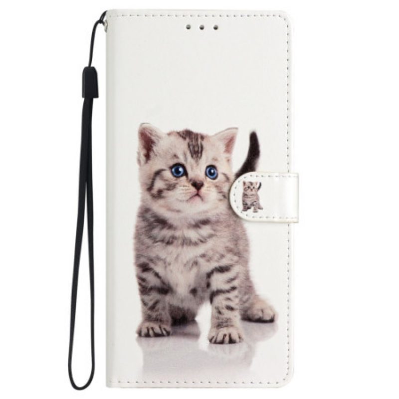 Leren Hoesje Samsung Galaxy S24 Plus 5g Schattige Kat Met Riem Bescherming Hoesje