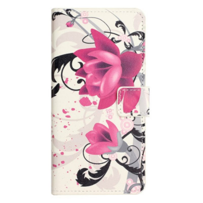 Leren Hoesje Samsung Galaxy S24 Plus 5g Tropische Bloemen Bescherming Hoesje