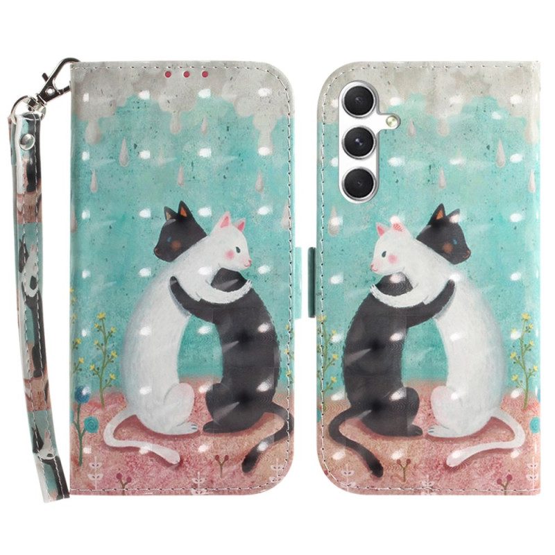 Leren Hoesje Samsung Galaxy S24 Plus 5g Twee Stringkatten Bescherming Hoesje