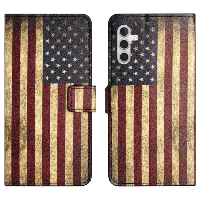 Leren Hoesje Samsung Galaxy S24 Plus 5g Vintage Amerikaanse Vlag