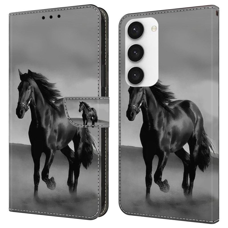 Leren Hoesje Samsung Galaxy S24 Plus 5g Zwart Paard Bescherming Hoesje