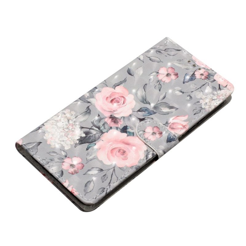 Leren Hoesje Voor Samsung Galaxy S24 Plus 5g Bloemen Met Riempje