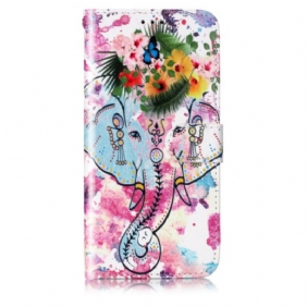 Leren Hoesje Voor Samsung Galaxy S24 Plus 5g Bloemenolifant Met Riem