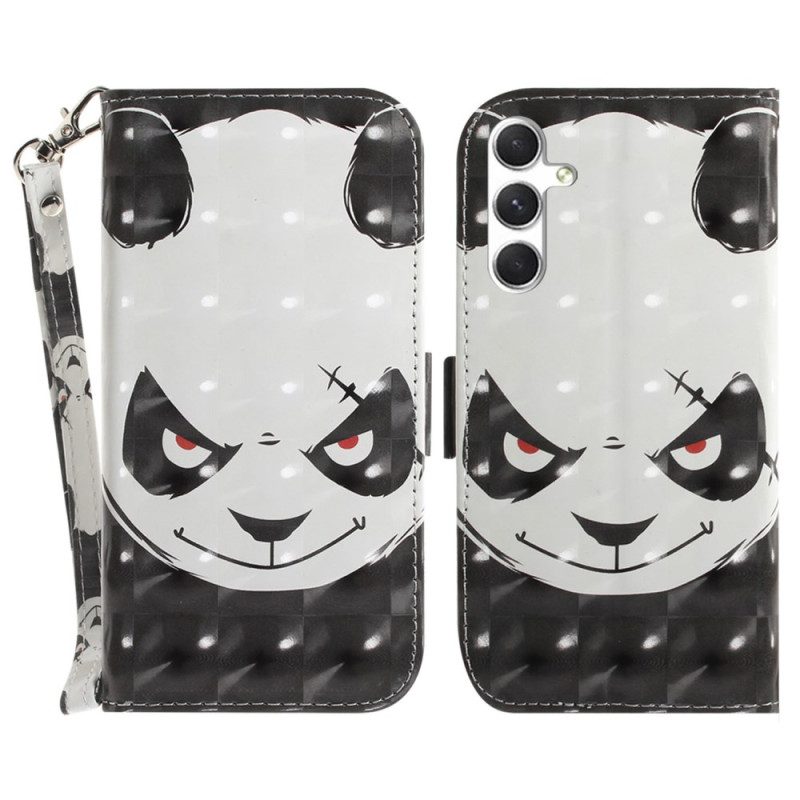 Leren Hoesje Voor Samsung Galaxy S24 Plus 5g Boze Panda Met Riem