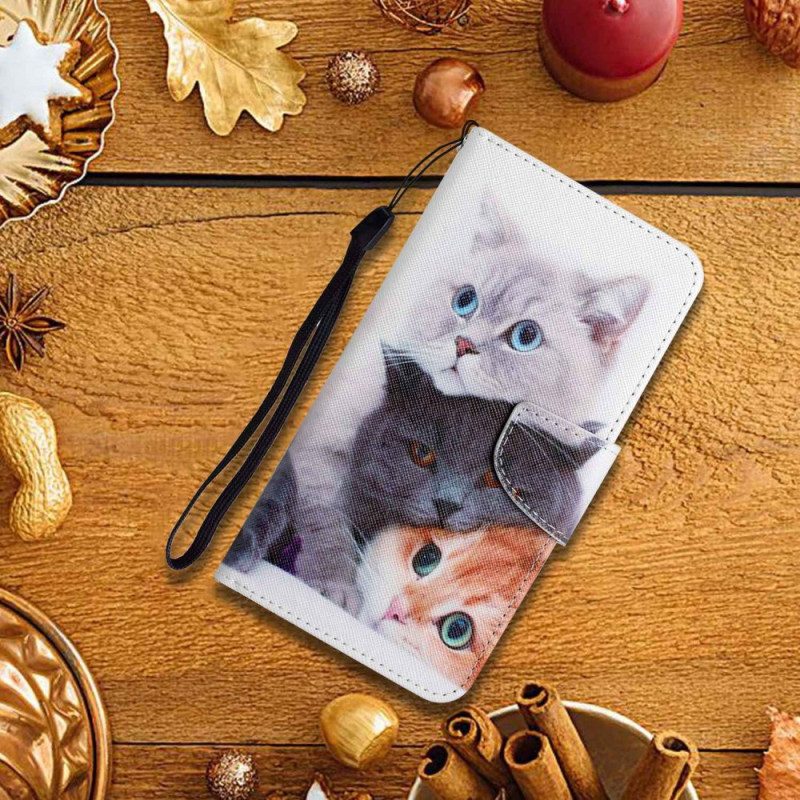 Leren Hoesje Voor Samsung Galaxy S24 Plus 5g Drie Katten Met Riemen