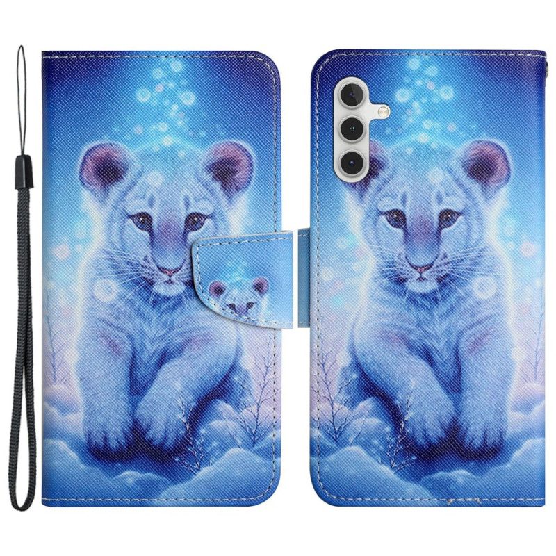 Leren Hoesje Voor Samsung Galaxy S24 Plus 5g Luipaardpatroon Met Riempje