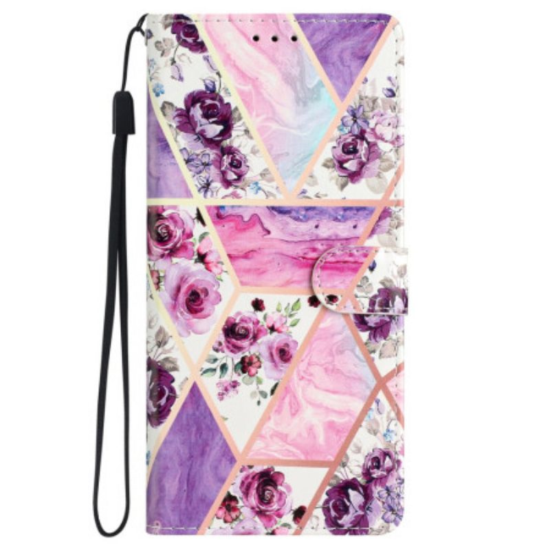 Leren Hoesje Voor Samsung Galaxy S24 Plus 5g Paarse Bloemen