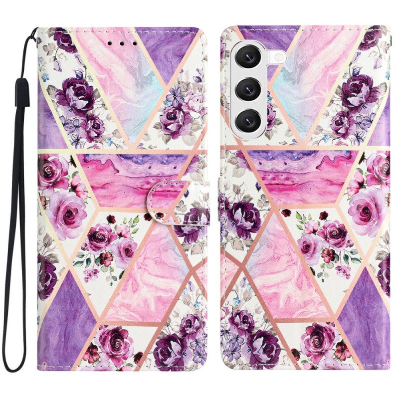 Leren Hoesje Voor Samsung Galaxy S24 Plus 5g Paarse Bloemen