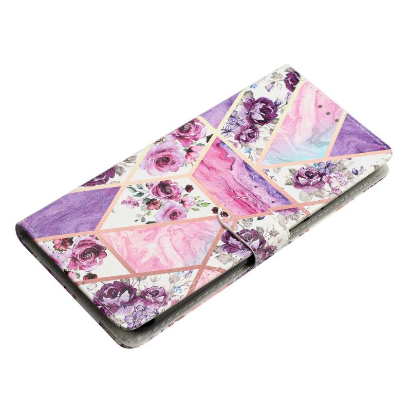 Leren Hoesje Voor Samsung Galaxy S24 Plus 5g Paarse Bloemen