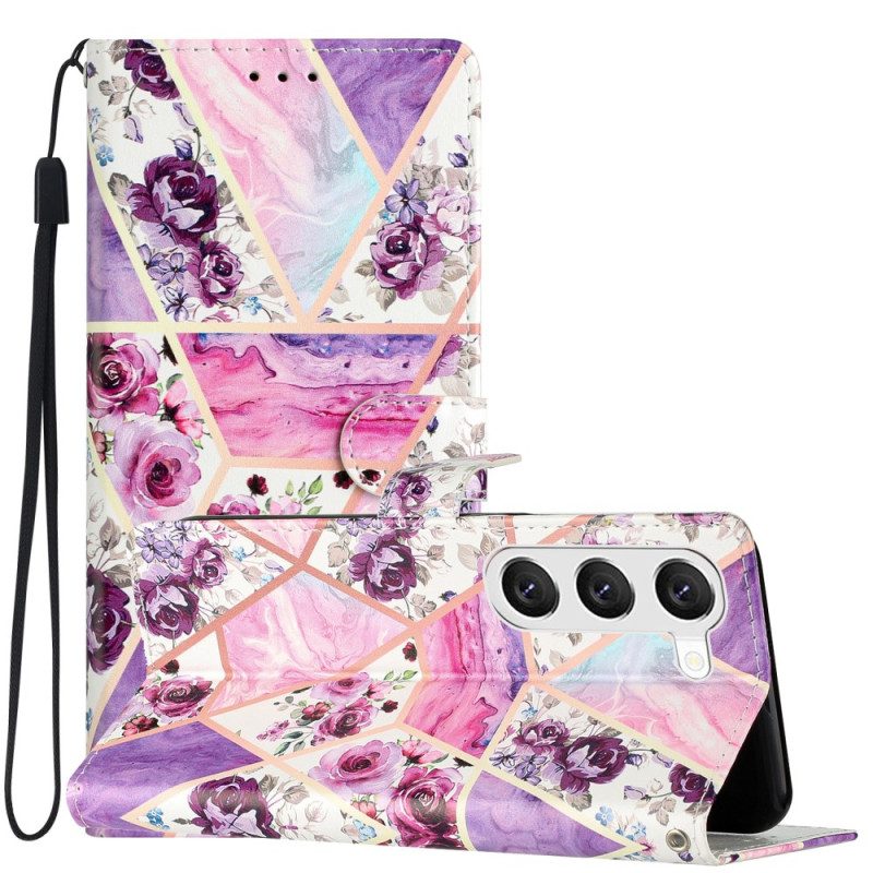 Leren Hoesje Voor Samsung Galaxy S24 Plus 5g Paarse Bloemen