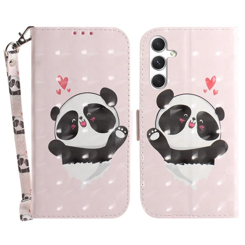 Leren Hoesje Voor Samsung Galaxy S24 Plus 5g Panda Love Met Riempje