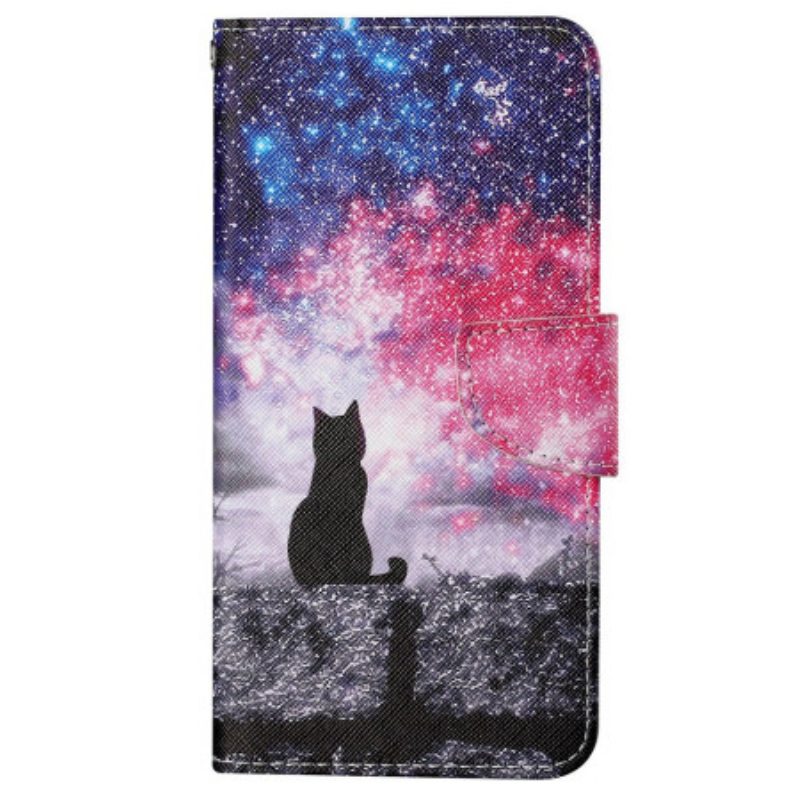 Leren Hoesje Voor Samsung Galaxy S24 Plus 5g Sterrenhemel Met Draagkoord Cat