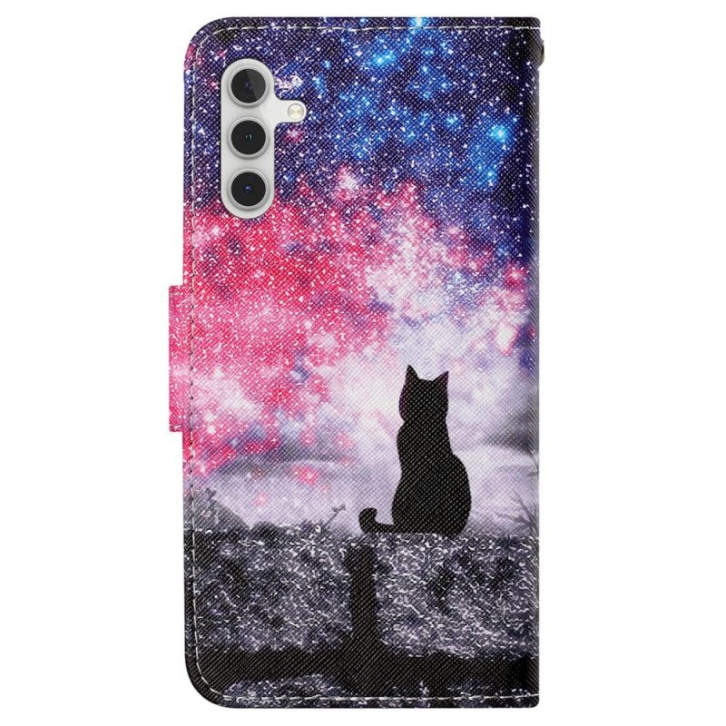 Leren Hoesje Voor Samsung Galaxy S24 Plus 5g Sterrenhemel Met Draagkoord Cat