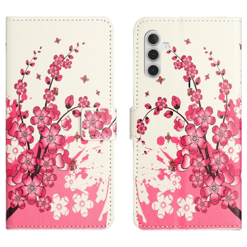 Leren Hoesje Voor Samsung Galaxy S24 Plus 5g Tropische Bloemen