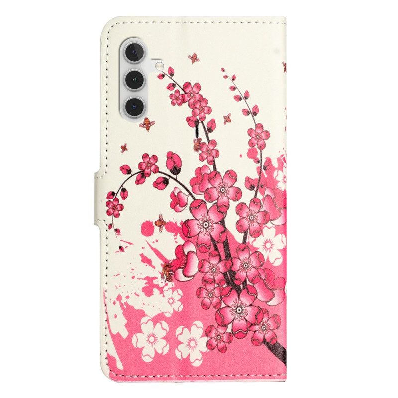 Leren Hoesje Voor Samsung Galaxy S24 Plus 5g Tropische Bloemen