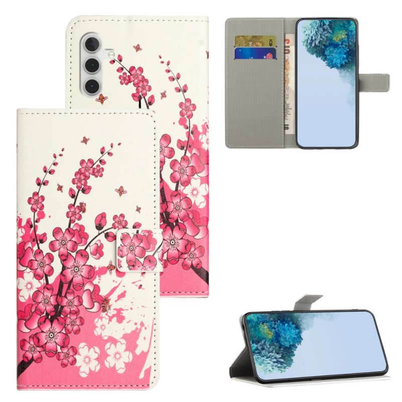 Leren Hoesje Voor Samsung Galaxy S24 Plus 5g Tropische Bloemen