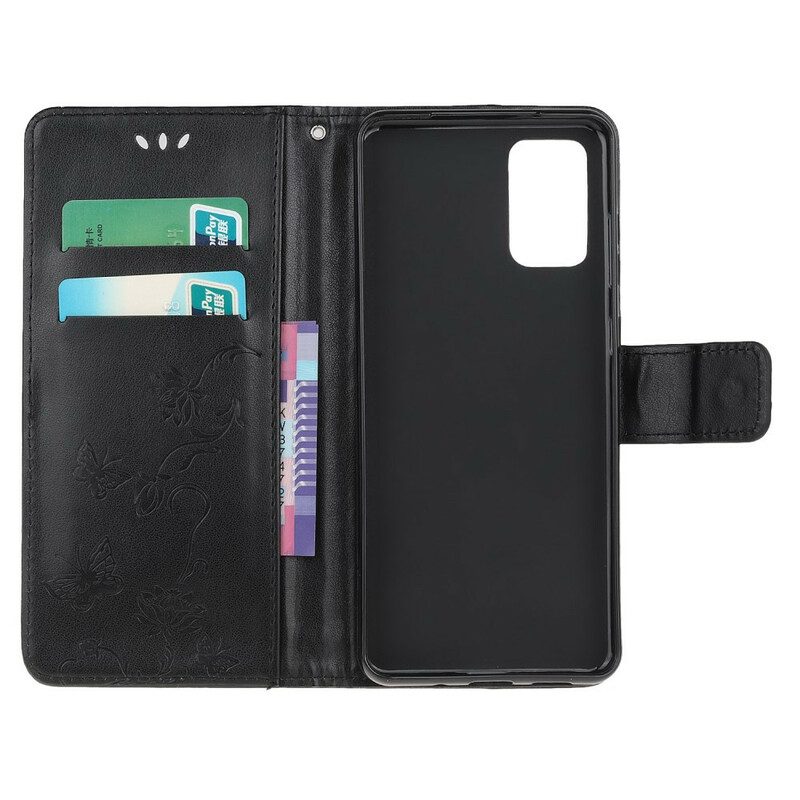 Flip Case voor Samsung Galaxy S20 Met Ketting Discretie Vlinders Met Riem