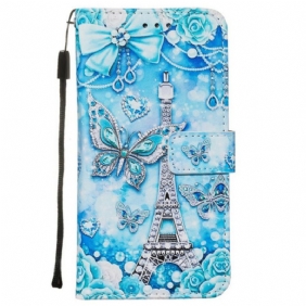 Flip Case voor Samsung Galaxy S20 Met Ketting Vlinderriem Van De Eiffeltoren