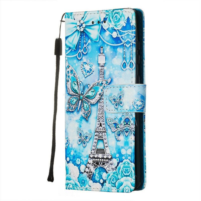 Flip Case voor Samsung Galaxy S20 Met Ketting Vlinderriem Van De Eiffeltoren