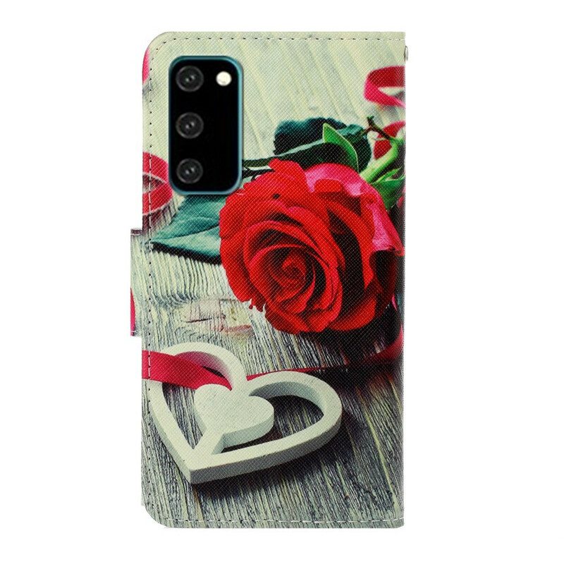 Folio-hoesje voor Samsung Galaxy S20 Met Ketting Romantische Roos Met Riem