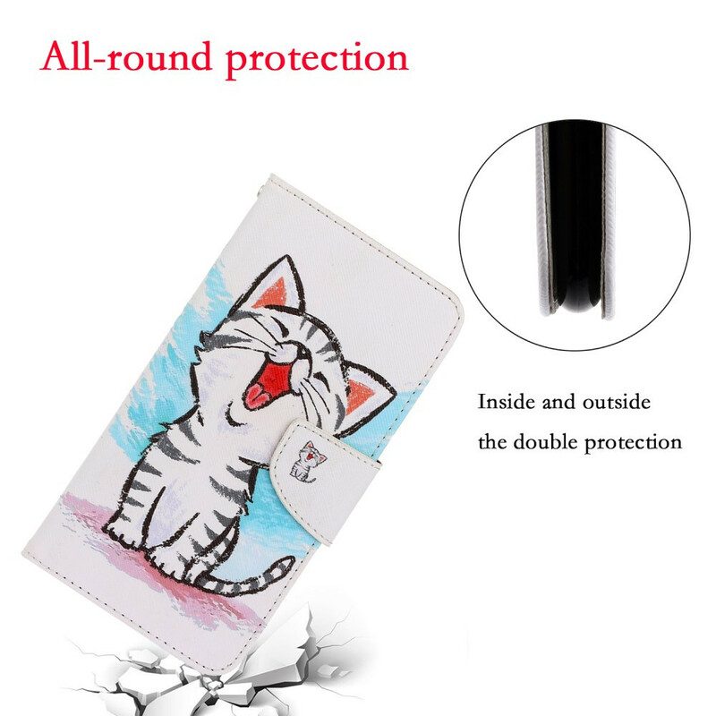 Folio-hoesje voor Samsung Galaxy S20 Met Ketting Strappy Kleur Kitten