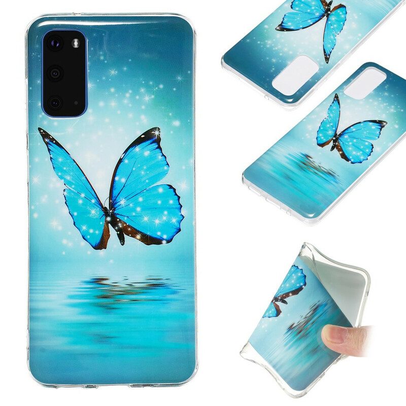 Hoesje voor Samsung Galaxy S20 Fluorescerende Blauwe Vlinder