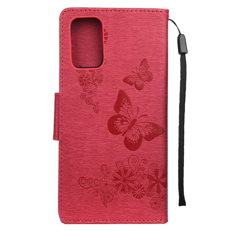 Leren Hoesje voor Samsung Galaxy S20 Alleen Vlinders Met Lanyard