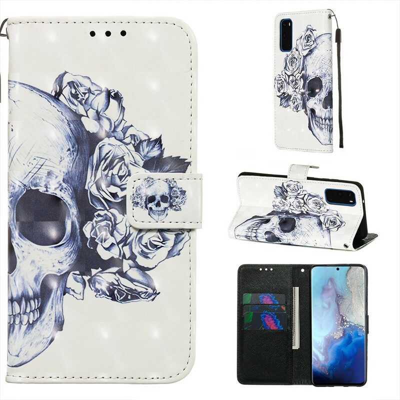 Leren Hoesje voor Samsung Galaxy S20 Bloemrijke Schedel