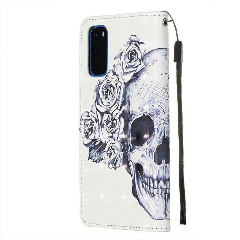 Leren Hoesje voor Samsung Galaxy S20 Bloemrijke Schedel