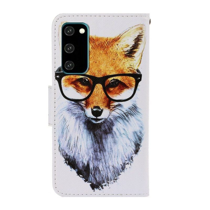 Leren Hoesje voor Samsung Galaxy S20 Met Ketting Brainy Fox Met Riem