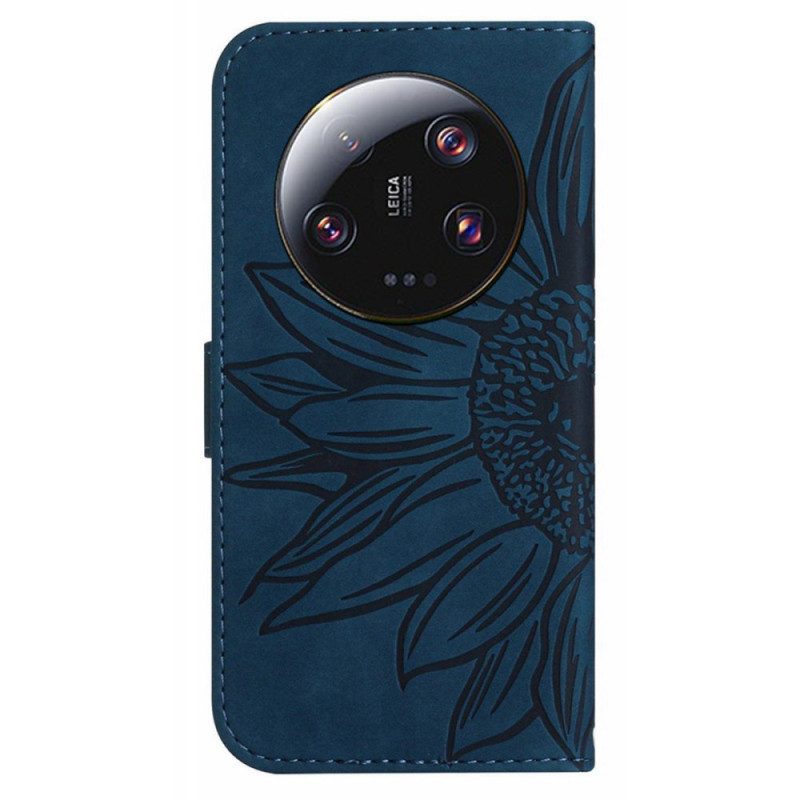 Folio-hoesje Xiaomi 14 Ultra Zonnebloempatroon Met Riempje