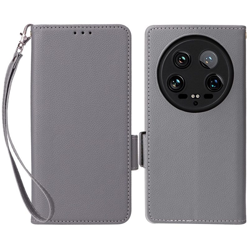 Leren Hoesje Xiaomi 14 Ultra Dubbele Riemsluiting Bescherming Hoesje