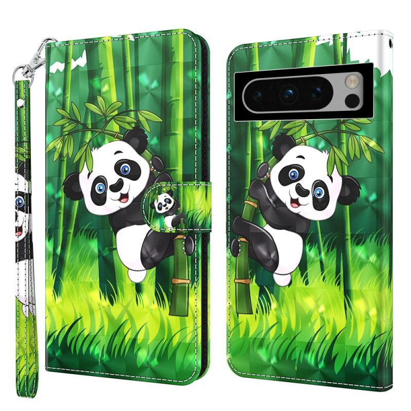 Bescherming Hoesje Google Pixel 8 Bamboe Panda Met Riem