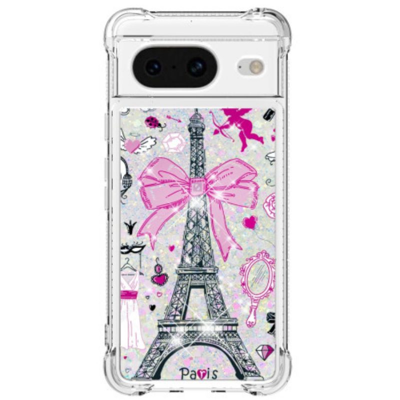 Cover Hoesje Google Pixel 8 Telefoonhoesje Eiffeltoren Glitter