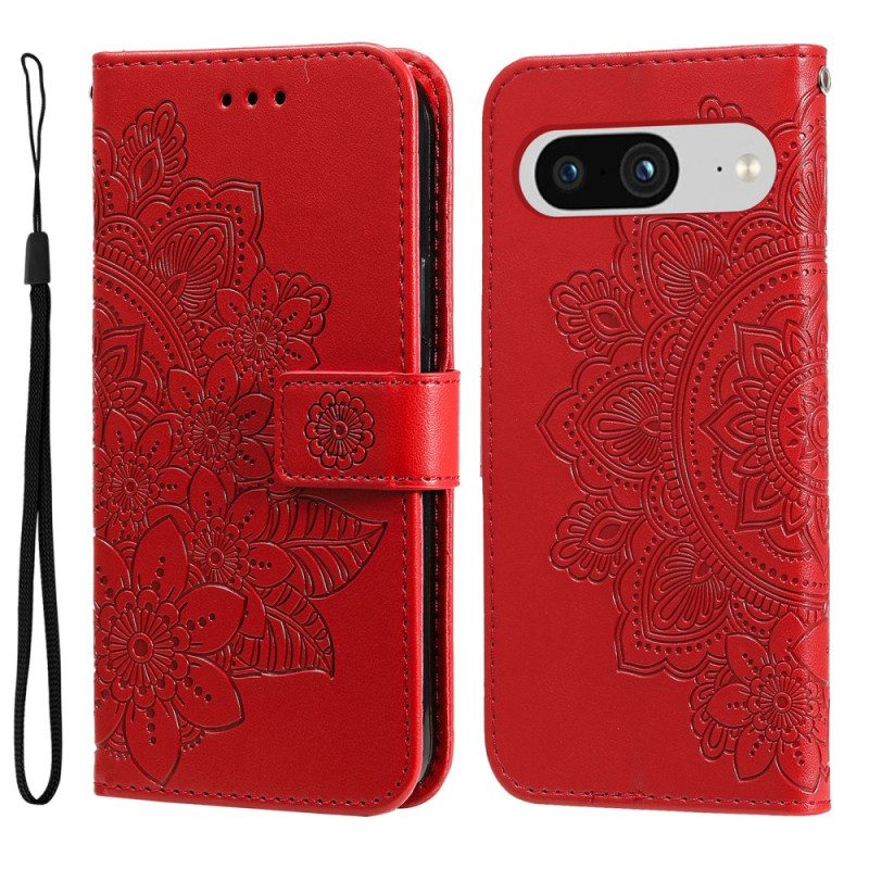 Flip Case Leren Google Pixel 8 Discrete Mandala Met Riempje