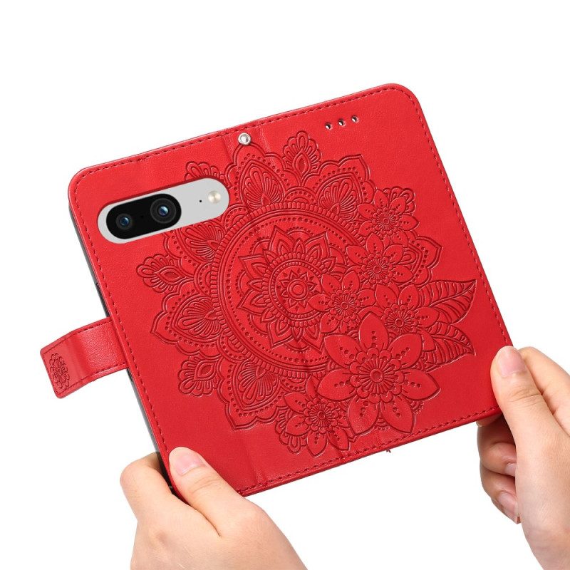 Flip Case Leren Google Pixel 8 Discrete Mandala Met Riempje