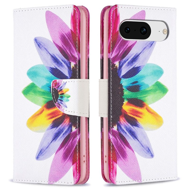 Flip Case Leren Google Pixel 8 Waterverfbloem