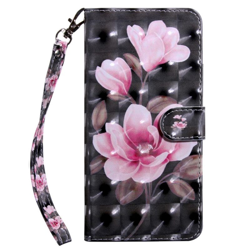 Folio-hoesje Google Pixel 8 Roze Bloemen Met Riem