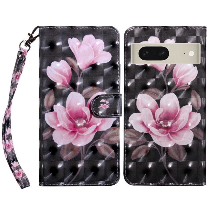 Folio-hoesje Google Pixel 8 Roze Bloemen Met Riem