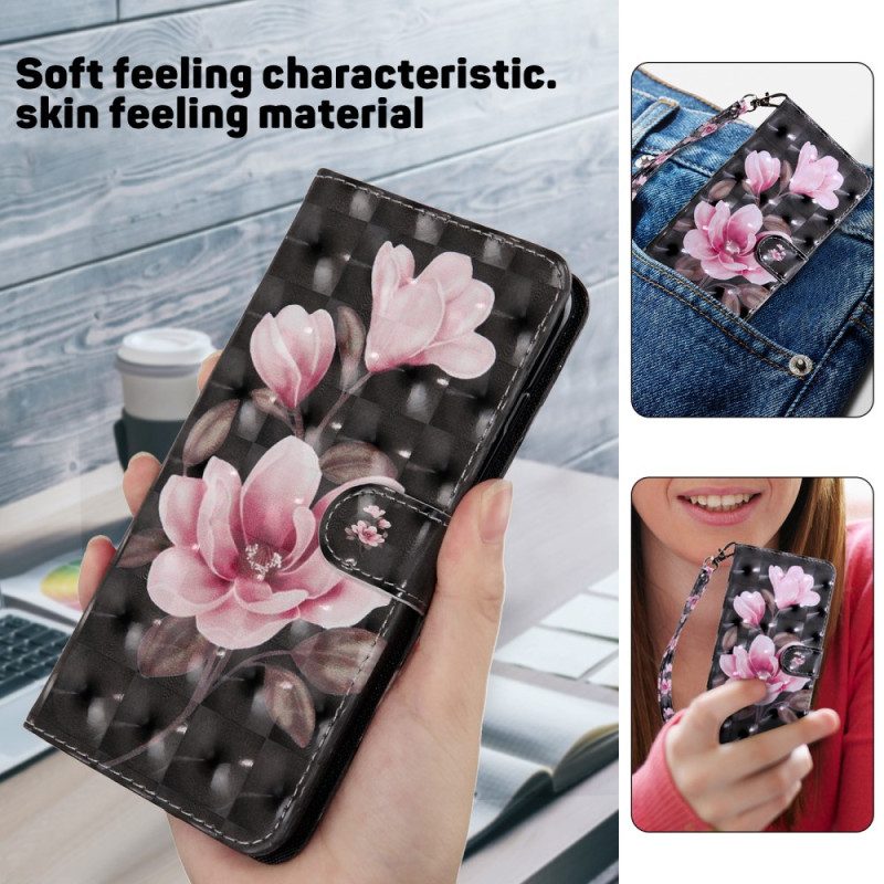 Folio-hoesje Google Pixel 8 Roze Bloemen Met Riem