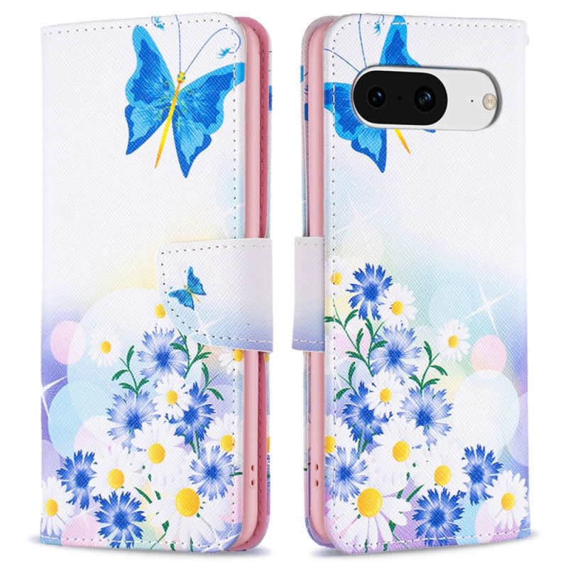 Folio-hoesje Google Pixel 8 Telefoonhoesje Aquarelvlinders