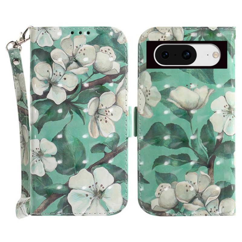 Folio-hoesje Google Pixel 8 Witte Bloemen