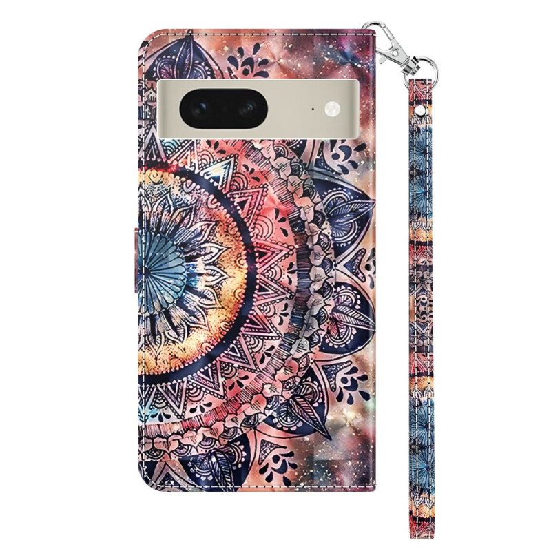 Leren Hoesje Google Pixel 8 Kleurrijke Mandala Met Bandje